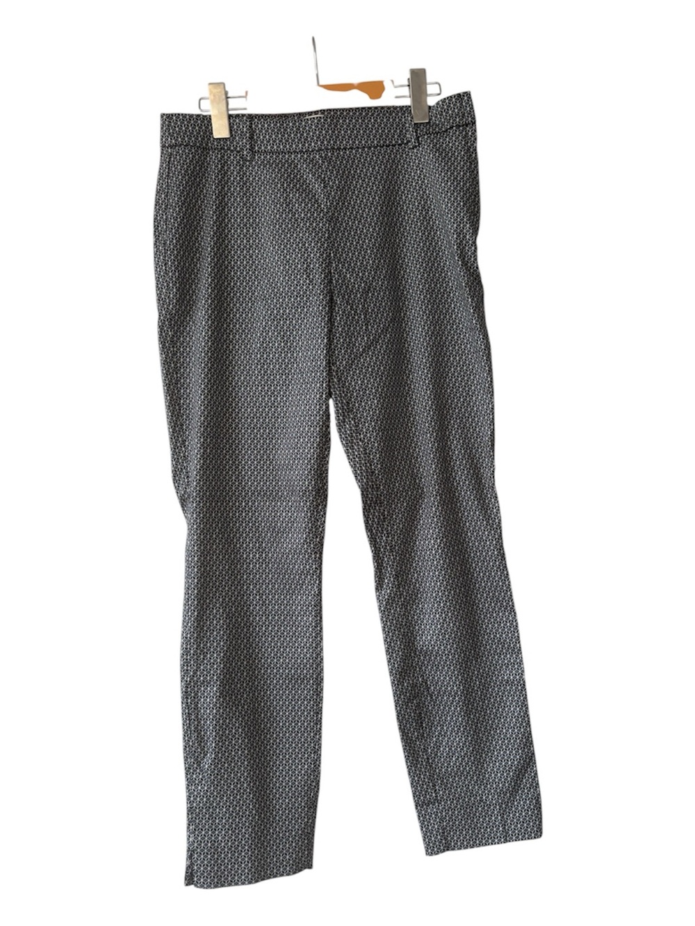 H&M Geometric Print Slim Office Pants Women’s Size 8 Navy White Career Trousers